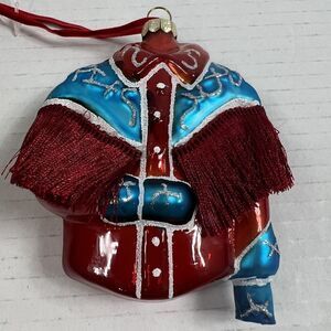 Southern Cheer Holiday Cowboy Western Shirt Rodeo Christmas Ornament Red & Blue